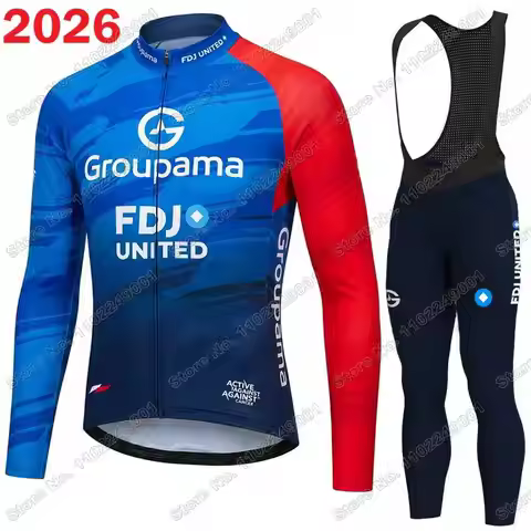 2026 Team FDJ Cycling Jersey Set Autumn Winter France Cycling Clothing Men Road Bike Jacket Long Sle