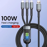 3 in 1 100w Fast Charging Cable Type C Usb Micro for Iphone Android Pilot Lamp Fast Charger Cable Ty
