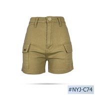 Niyom jeans รุ่น NYJ-C74 กางเกงขาสั้นคาโก้ผู้หญิง สีน้ำตาล ผ้ายืดนิดหน่อย