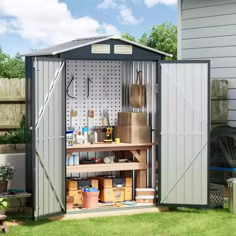 5x3FT Outdoor Metal Storage Shed, Lockable Garden Tool Shed, Weatherproof Steel Utility Shed