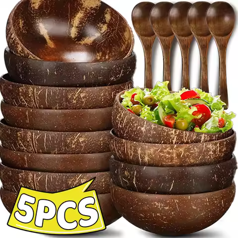 Large Capacity Natural Coconut Bowls for Serving Salad Oatmeal Yogurt Wooden Coconut Shell Bowl with