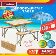 [ READY STOCK ] Wooden Picnic Table Foldable Meja Lipat Kayu With 4 Chairs Folding Adjustable Outdoo