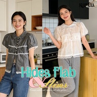 [Mitr Same Style] KULIMULA Zoom Blouse Women's Doll Sleeve Shirt Dolly Collar Lace Edge Crystal Deco