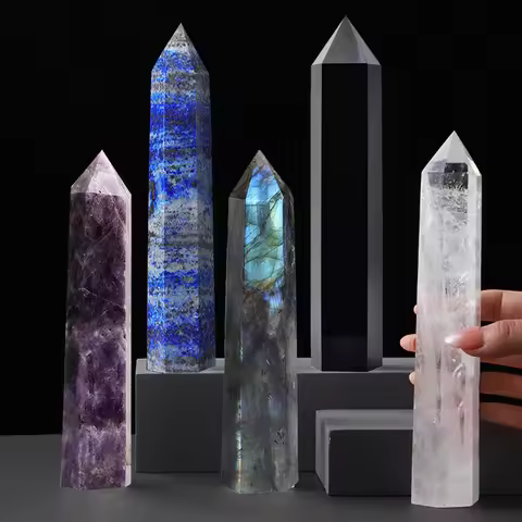 Genuine Natural Stones and Crystals Pointed Wands for Witchcraft Hexagonal Prism Obelisk Crafts Fluo