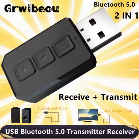 Grwibeou Wireless 2 in 1 USB Bluetooth 5.0 Dongle Adapter for PC TV Speaker Wireless Mouse Music Aud