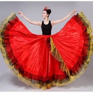Women Spanish Flamenco Dance Skirt Satin Belly Gypsy Dance Circle Skirts Carnival Stage Performance 
