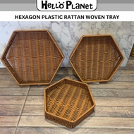 Hello Planet Plastic Rattan Woven Hexagon Serving Tray Bakul Dulang Storage Basket Gifting