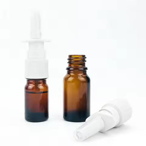 15/30/50Pcs Empty 10ml Amber Green Glass Nasal Spray Bottles with Press Mist Pump Refillable Atomize