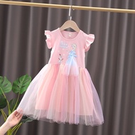 Dress For Kids 1-8 Years old Birthday Fashion Short Sleeve Cotton Tulle Frozen Elsa Princess Formal Dresses Ootd For Baby Girl