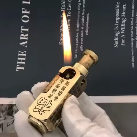 Luxury Heavy-duty Trench Shaped Brass Lighter with Laser Carved Hexagonal Patterns, Personalized Ret