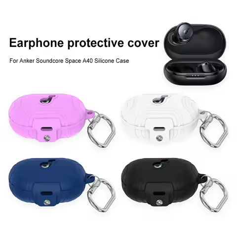Silicone Wireless Earphone Case Portable Earphone Protector Shockproof with Carabiner Anti-scratch f