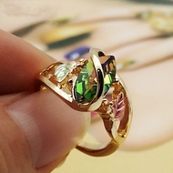 Women Exquisite Mystic Fire Black Hills Leaf Gold Rings Bridal Wedding Engagement Banquet Party Ring Jewelry Gift