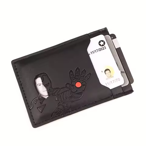 PU Leather Superhero ID Card Wallet Short Slim Minimalist Front Pocket Card Holder Wallet Man With C