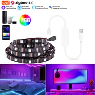 Zigbee USB 5V RGB LED Strip Light Tuya Smart Life APP Control  5050 Lamp Work With  Alexa Google Hom