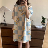 Summer pajamas women's nightdress round neck short sleeve loose home clothes plus size girl learn sw
