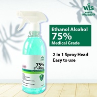 Ethanol Alcohol 75% Blue 500ml with Spray Head - Medical Grade