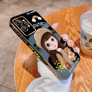 (Free Lanyard) For Realme GT 2 Pro 5G Neo3 Cute Cartoon Pretty Girl Casing Square Edge Pattern Full Cover Luxury Plating Softcase