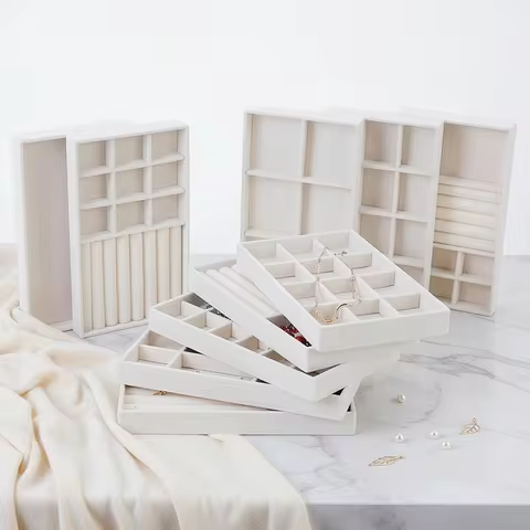 1PC Flocking Jewelry Box Jewelry Tray, Color: Beige