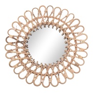 (KYSB) 40Cm Nordic Wicker Wall-Mounted Mirror Rattan Round Dressing Mirror Room Bathroom Decor Wall