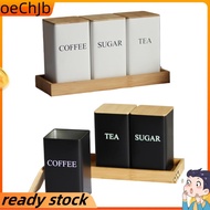 3PCS Set Tea Coffee Sugar Canister Set with Tray Iron Tea and Coffee Jars with Bamboo Lid Coffee Sug