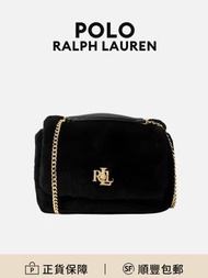 Polo Ralph Lauren肩背包斜孖包黑色PU皮革時尚高級百搭[平行進口]