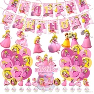 Creative Party Decor Princess Peach Mario Theme kids birthday party decorations banner cake topper balloon swirls set s