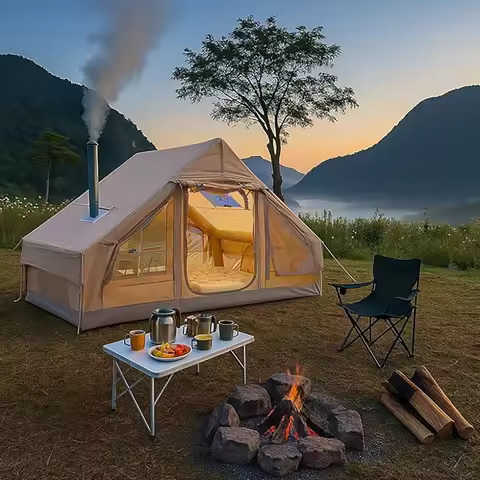 9.8' x 7' Inflatable Camping Tent,4 Season Blow up Tents for Camping, 4-6 Person Inflatable Tent wit