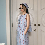 จัดส่ง 26 Aug lookbookpetite rosie top (adult) blue pommette เสื้อผู้หญิงแขนกุดผูกโบว์ รุ่น rosie สี