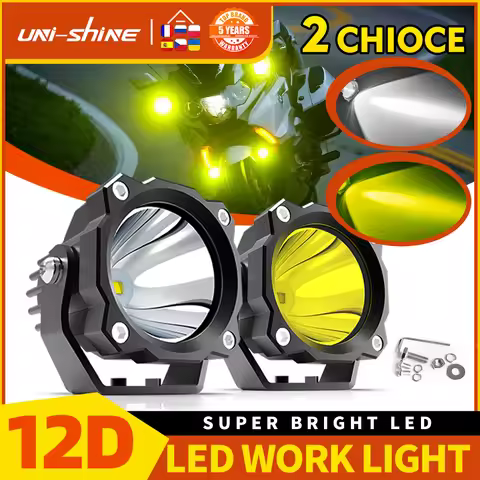 UNI-SHINE Motorcycle Work Headlights 3INCH 12V 24V White Yellow Lamp Auxiliary Car Driving Lamp For 