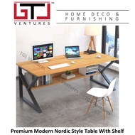 TGL Premium Modern Nordic Style 80cm / 140cm Table with Shelf | Meja Stail Moden Nordic 80sm / 140cm