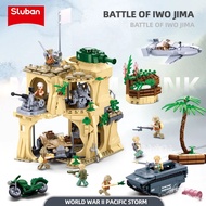 Sluban WW2 Military Aircraft Tanks Building Blocks Iwo Jima Battle Scene Model Bricks With Mini Figu