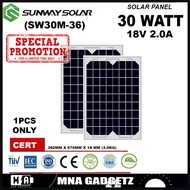 SUNWAY SOLAR 30W Watt 12V Monocrystalline Cells Solar Panel Module Battery Charger RV (READY STOK) MNA GADGETZ