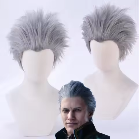 Devilmaycry 5 Vergil Cosplay Synthetic Hair Short Silver Gray Styled Comic Wig