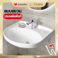 💥ส่งจากกทม.24ชม💥อ่างล้างหน้า สามเหลี่ยมขนาดเล็กติดผนัง อ่างล้างหน้าแขวน อ่างล้างหน้าเซรามิกทรงรีแขวน