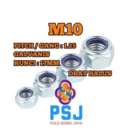 M10 x 1.25 Smooth Nylon Nut Key 17 Smooth M10 Galvanized Lock Nut/