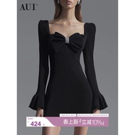 AUI Black Bowknot Dress - 2025 Autumn Hepburn Style