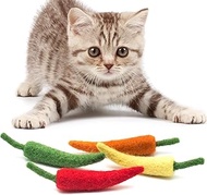 Glaciart One Cat Chili Pepper Toy – 4 Pcs | Soft Fuzzy Enrichment 100% Natural Wool Toy - Interactiv