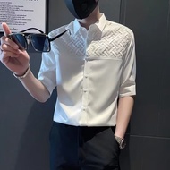 2024 Letter Long-Sleeved Shirt Japanese Hong Kong Style ins Loose Shirt Men Summer Trendy All-Match 