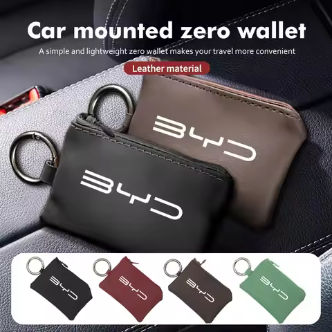 Car Leather Key Wallet Card Bag Emblem keychain Pouch For BYD Atto 3 Yuan Plus Han Tang EV F3 E6 Dmi