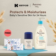 Aveeno Baby Moisturizing Facial Cream 48g & Wash & Shampoo 354ml Set (FREE Johnson's Baby Messy Time