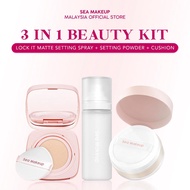Sea makeup 3in1 beauty sets  Lock It Matte Setting Spray + Cushion + Loose Powder