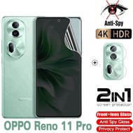 Reno11ซีรีส์2IN1ไฮโดรเจลเพื่อความเป็นส่วนตัวฟิล์มบางป้องกันโค้งหน้าจอโทรศัพท์สำหรับ OPPO Reno 11F 11 Pro 11pro 11 Reno11Pro 5G คลุมทั้งหมดฟิล์มป้องกันนุ่มความเป็นส่วนตัวกล้องปกป้องหน้าจอฟิล์มเลนส์ด้านหลัง