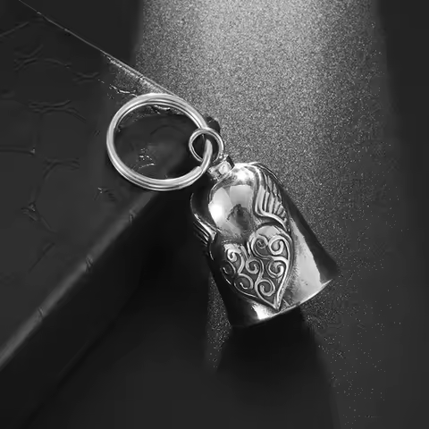 Vintage Punk Love Angel Wings Bell Pendant Motorcycle Bell Necklace for Men Motorcycle Riding Amulet