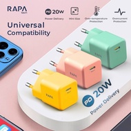 RAPAtech Power Adapter Charger 20W USB C Fast Charging Adapter Multi Protection Mini Size Colorfull 