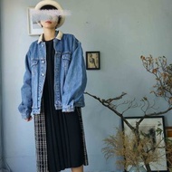 尋寶古著-中性版型水洗深藍燈芯絨領牛仔外套