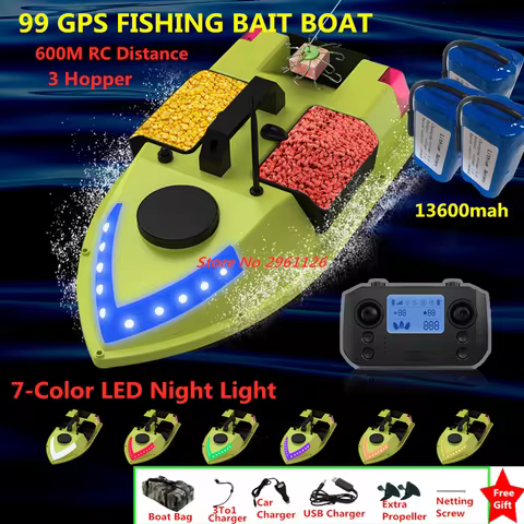 3Hopper 99 GPS Fishing Site RC GPS Fishing Bait Boat 600M 7-Color LED Light Sonar Fish Exploration R