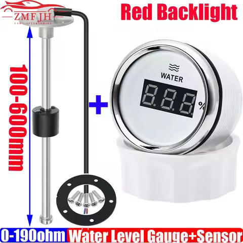 Digital 52mm Water Level Gauge+Water Level Sensor 100-500mm Red Light Water Tank Meter Indicator 0-1