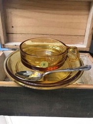 日本制Vintage 懷舊琥珀色咖啡杯 日本復古咖啡杯 vintage coffee cup 琥珀玻璃杯