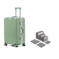 【FJ】加碼贈_20吋多功鋁框防爆行李箱/登機箱KA20/ 綠色 (贈灰色旅行防水收納袋6件組)