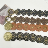 Simple ins Round Buckle Elastic Bronze Belt for Women, Versatile Dress Belt, Korean Style Decorative